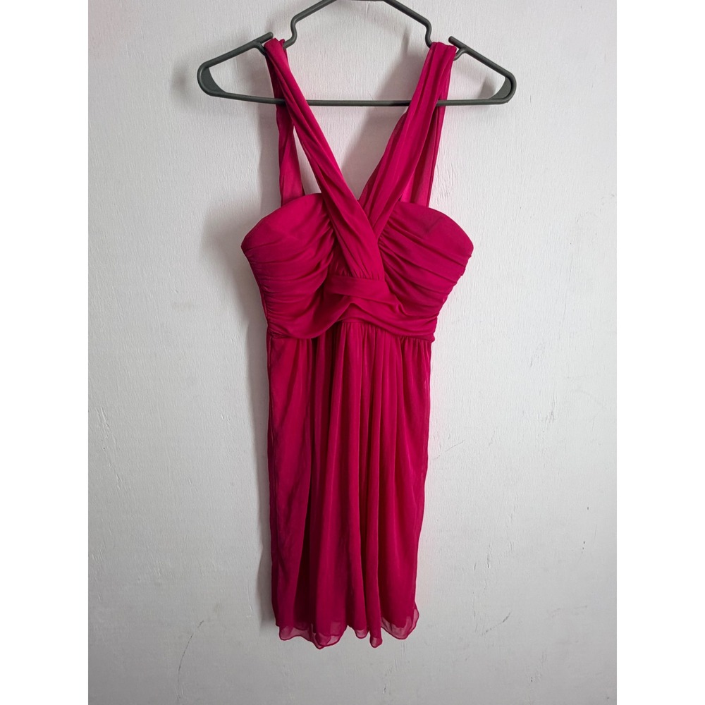 Intrigue Fuchsia Pink Ruched Crossover Chiffon Cocktail Mini Dress Womens Medium